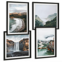 BILDER SET 4er Set - 50x50 cm & 40x60 cm Schwarzer Rahmen - Bergstrände Wolken Wasser - Schwarz, Kunststoff (50/50cm) - TULUP