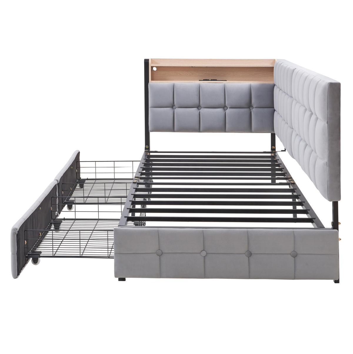 POLSTERBETT 90/200 cm Grau aus Samt mit 2 Schubladen - Grau, Textil (90/200cm) - OKMYHOME