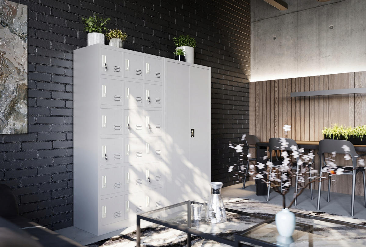 SCHLIESSFACHSCHRANK KAROL - Grau, Metall (90/185/40cm) - Jan Nowak