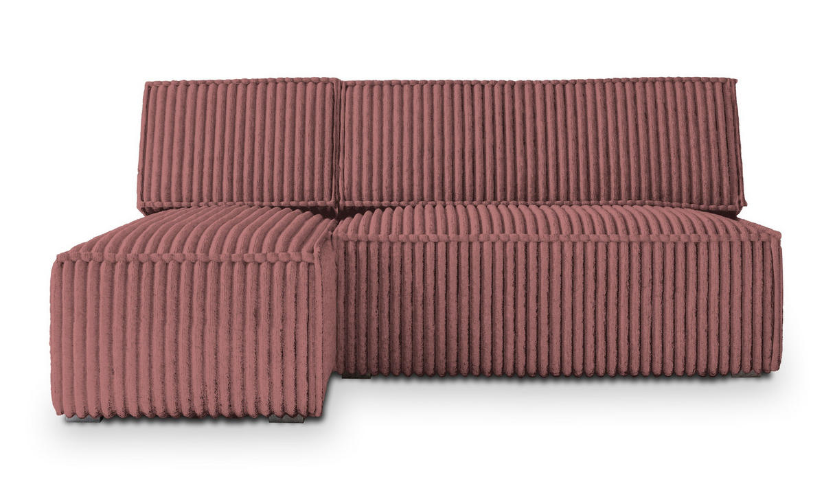 ECKSOFA BRISO T Rosa Kordstoff mit Schlaffunktion - Rosa, Holz (200/140cm) - MASSENO