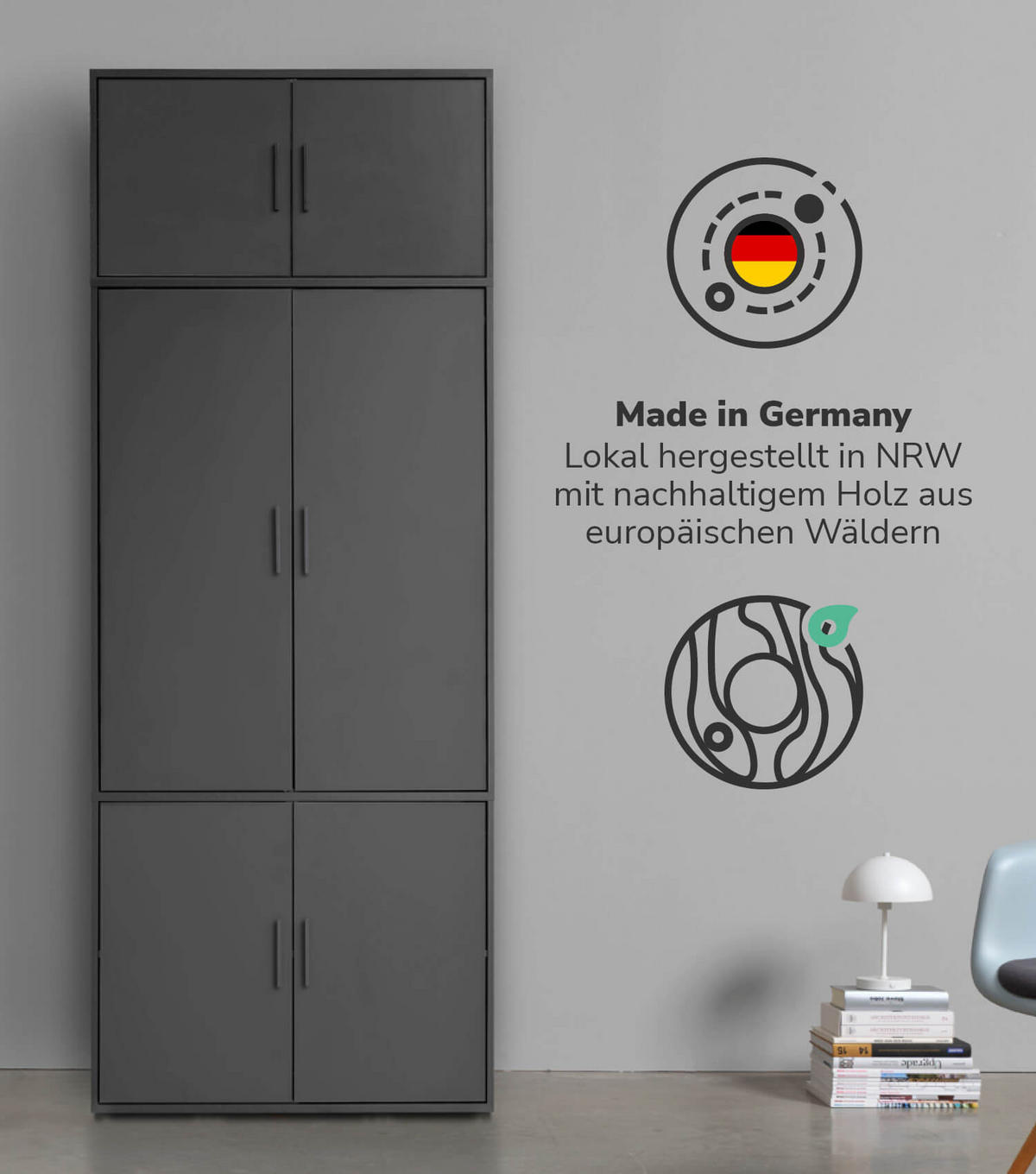 KLEIDERSCHRANK Der Grenzenlose - Anthrazit, Holzwerkstoff (90/234/58cm) - Mokebo