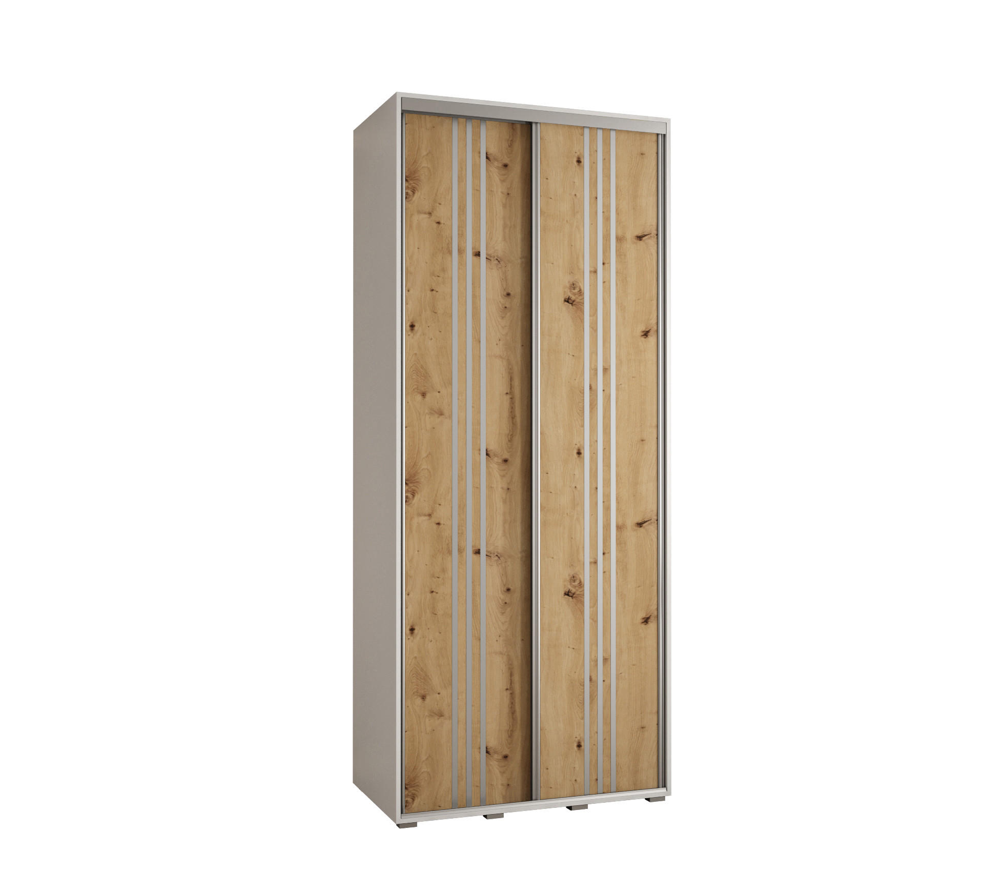 Abiks Möbel SCHWEBETÜRENSCHRANK Weiß, Eiche Artisan, Silber 100cm × 60cm × 235cm