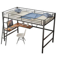 HOCHBETT mit Schreibtisch 90/200 cm in Schwarz – mit Regal und Rausfallschutz - Schwarz, Metall (90/200cm) - BEAOK