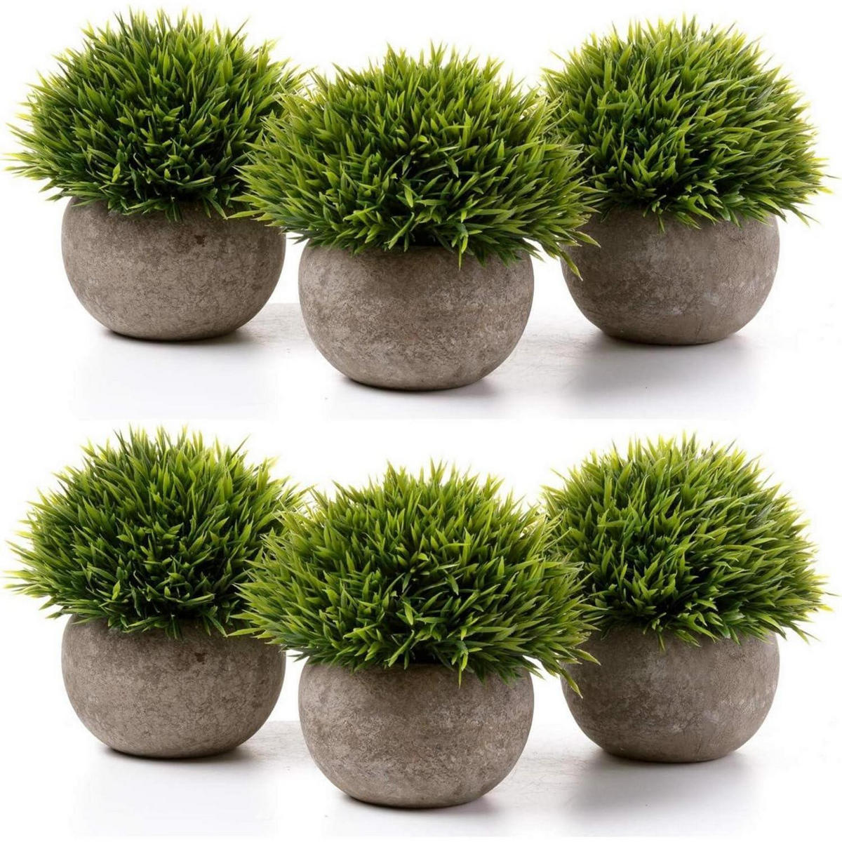 KÜNSTLICHE Topfpflanze Gras Bonsai 6er-Set Beton-Optik - Grün, Kunststoff (12.5cm)