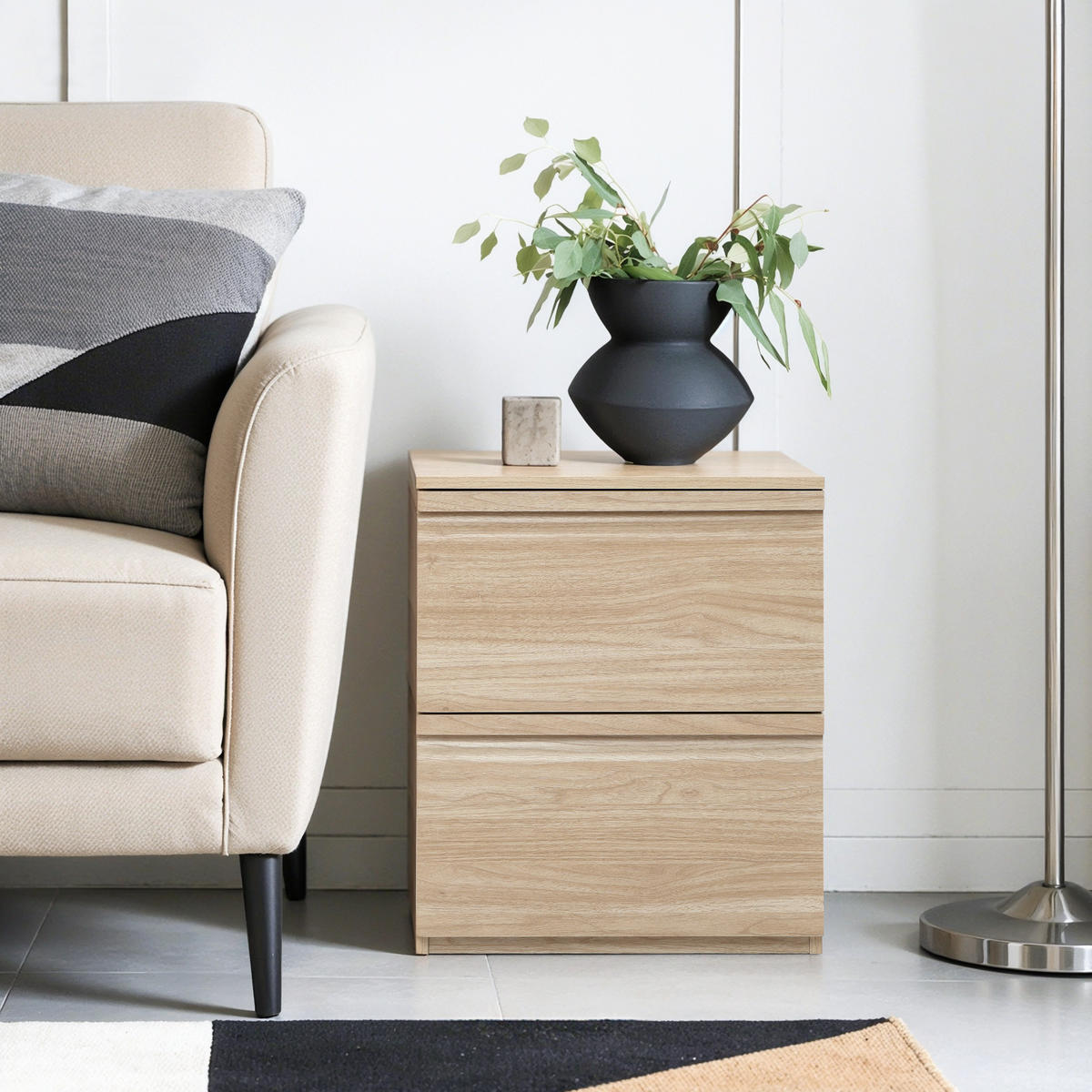 NACHTTISCH Holz mit 2 Schubladen, Holzoptik | B40 x T40 x H49 cm - Hellbraun, Holzwerkstoff (39.5/48.5/39.5cm) - Hometopia