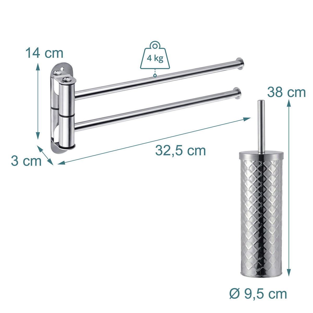 2-TLG.BADEZIMMER-SET - Silberfarben, Kunststoff/Metall (32.5/14/3cm) - Relaxdays