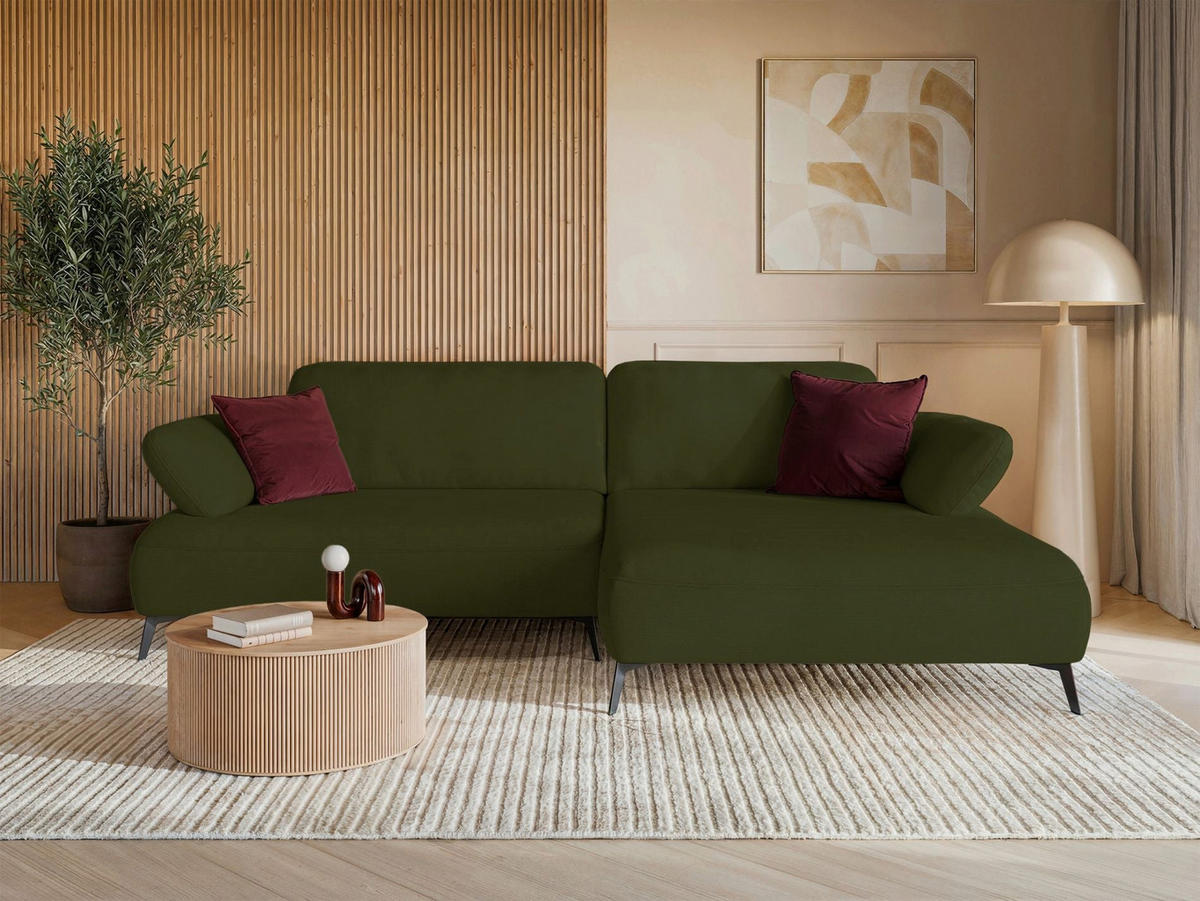 ECKSOFA Avolla Olivgrün rechts - Schwarz/Olivgrün, Textil/Metall (186/284cm) - Selsey