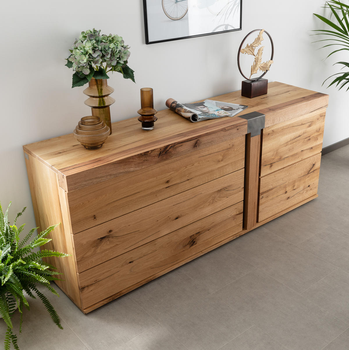 SIDEBOARD Wildeiche / Zerreiche 180x45x75 natur geölt NEW AMSTERDAM #11 - Naturfarben, Holz (180/75/45cm) - Massivmoebel24
