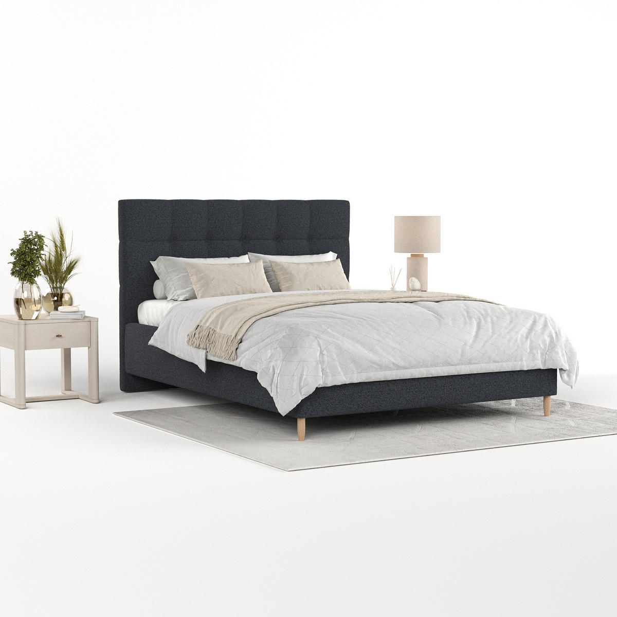 POLSTERBETT Cora 180/200 cm Anthrazit im Riva Stoff - Anthrazit/Naturfarben, Holz/Holzwerkstoff (180/200cm) - AltaBeds