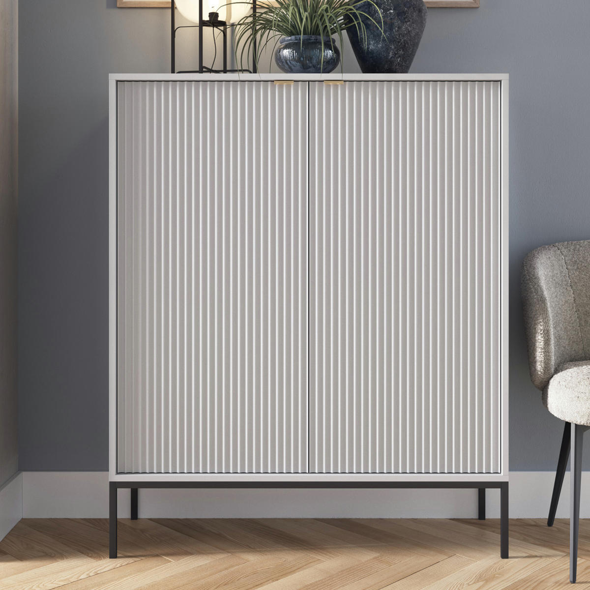 SIDEBOARD NANAIMO KOM1-2D Profilierte Fronten, Grau - Grau, Holzwerkstoff/Kunststoff (104/125/39cm) - Komodee