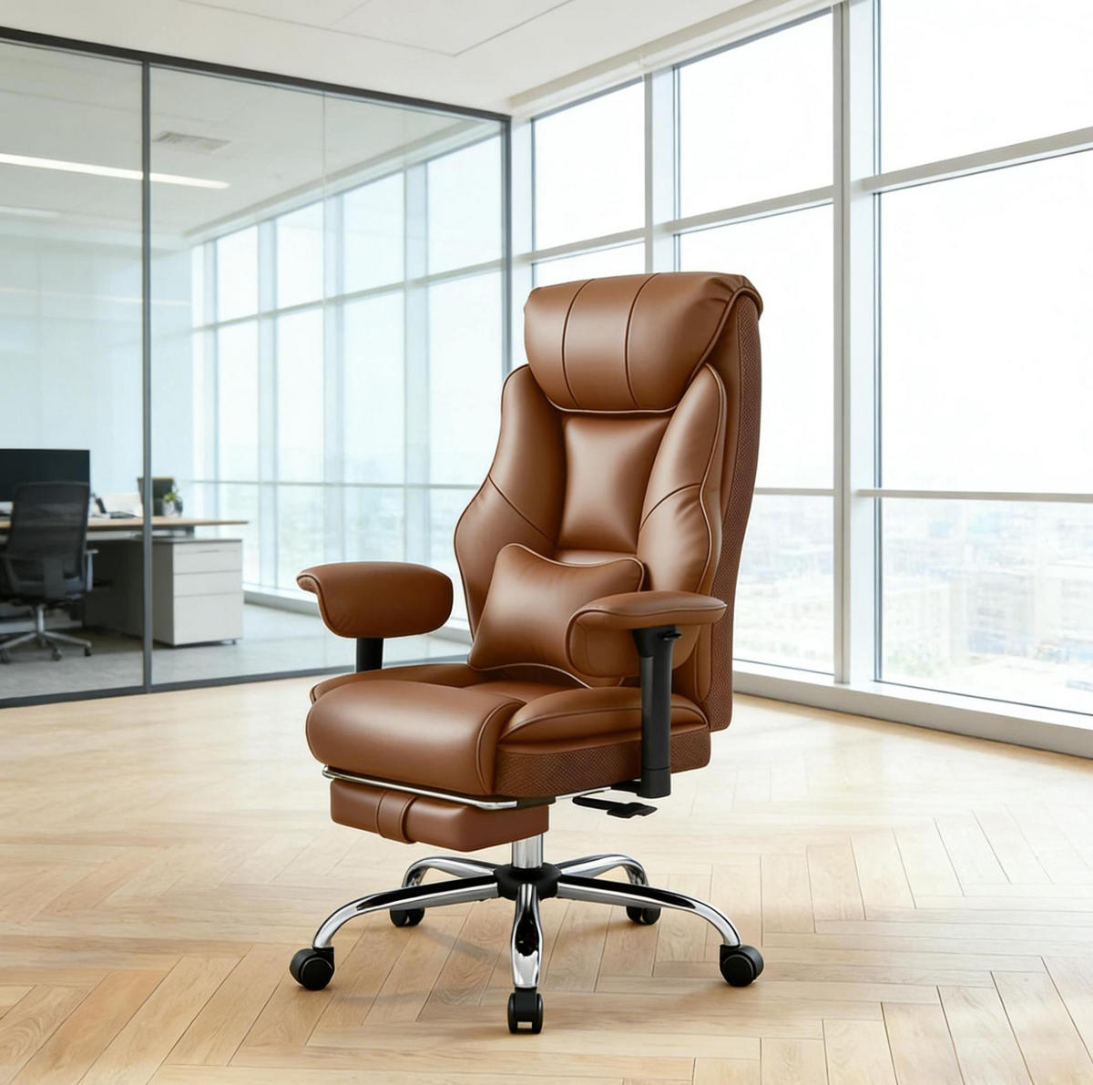 BÜROSTUHL ergonomisch höhenverstellbar mit Fußlehne Braun - Braun, Metall (77/125.5/35.5cm) - Meubliv