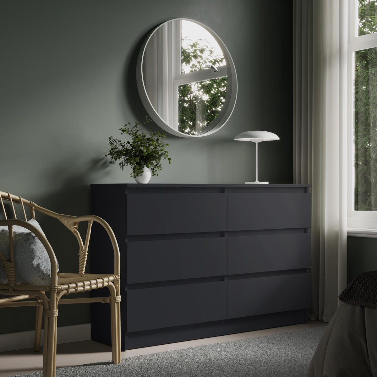 KOMMODE mit 6 Schubladen 120 cm breit in anthrazit - Anthrazit, Holzwerkstoff (120/78/35cm) - Home Collective