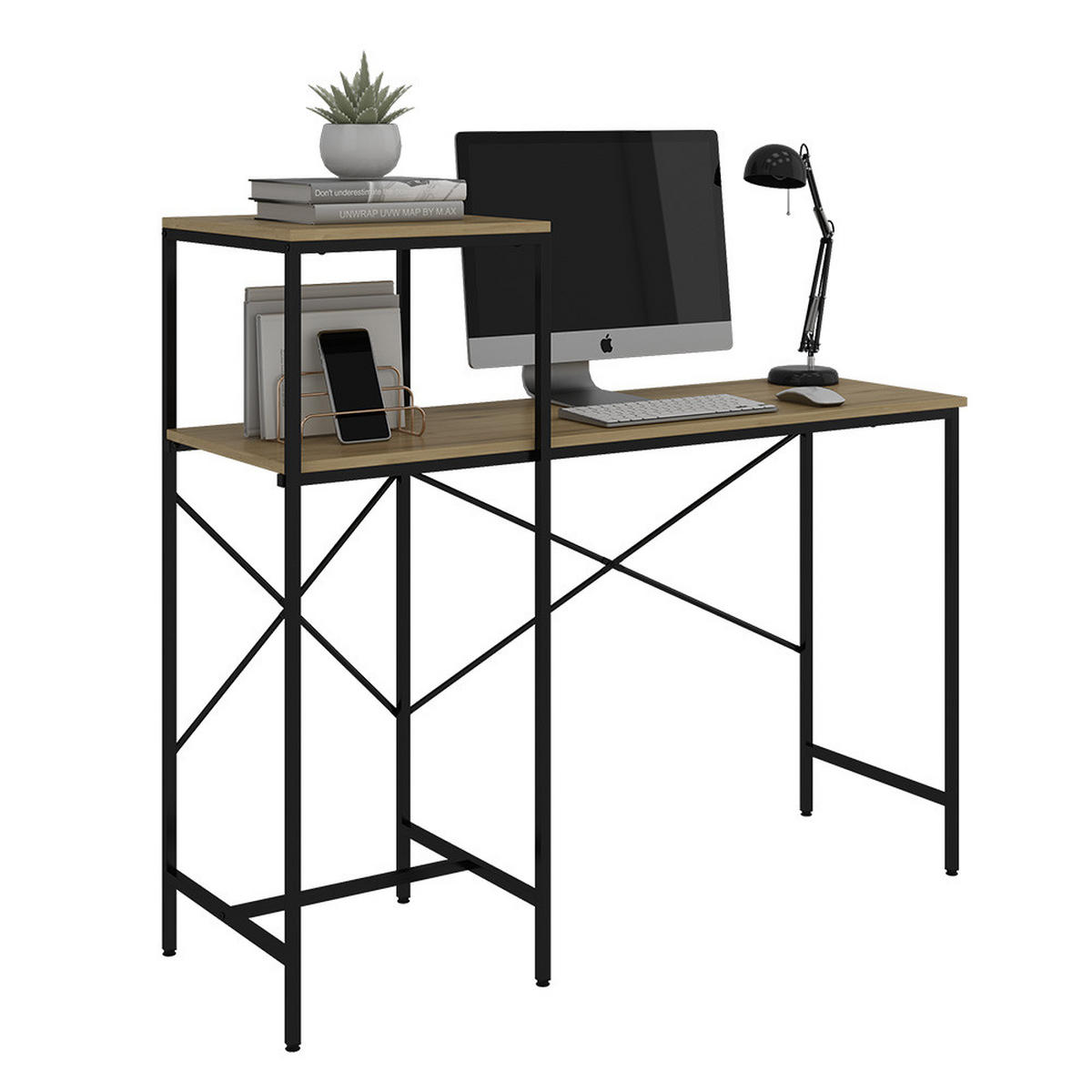 SCHREIBTISCH Fyrk, Eiche rustikal, 120 x 40 cm - Wildeiche/Schwarz, Holzwerkstoff (40/120/75cm) - Vicco