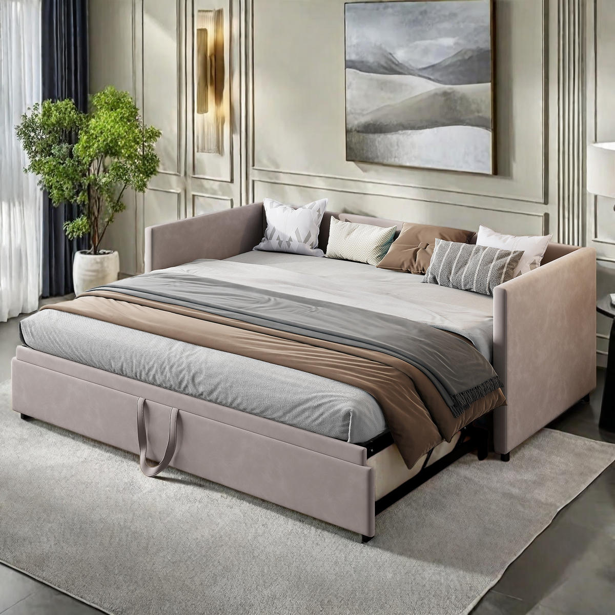POLSTERBETT Tagesbett 90/180 × 200 cm, grau, Samt, Multifunktionsbettgestell, ausziehbares Bett, Wohnzimmer - Grau, Holz (180/200cm)