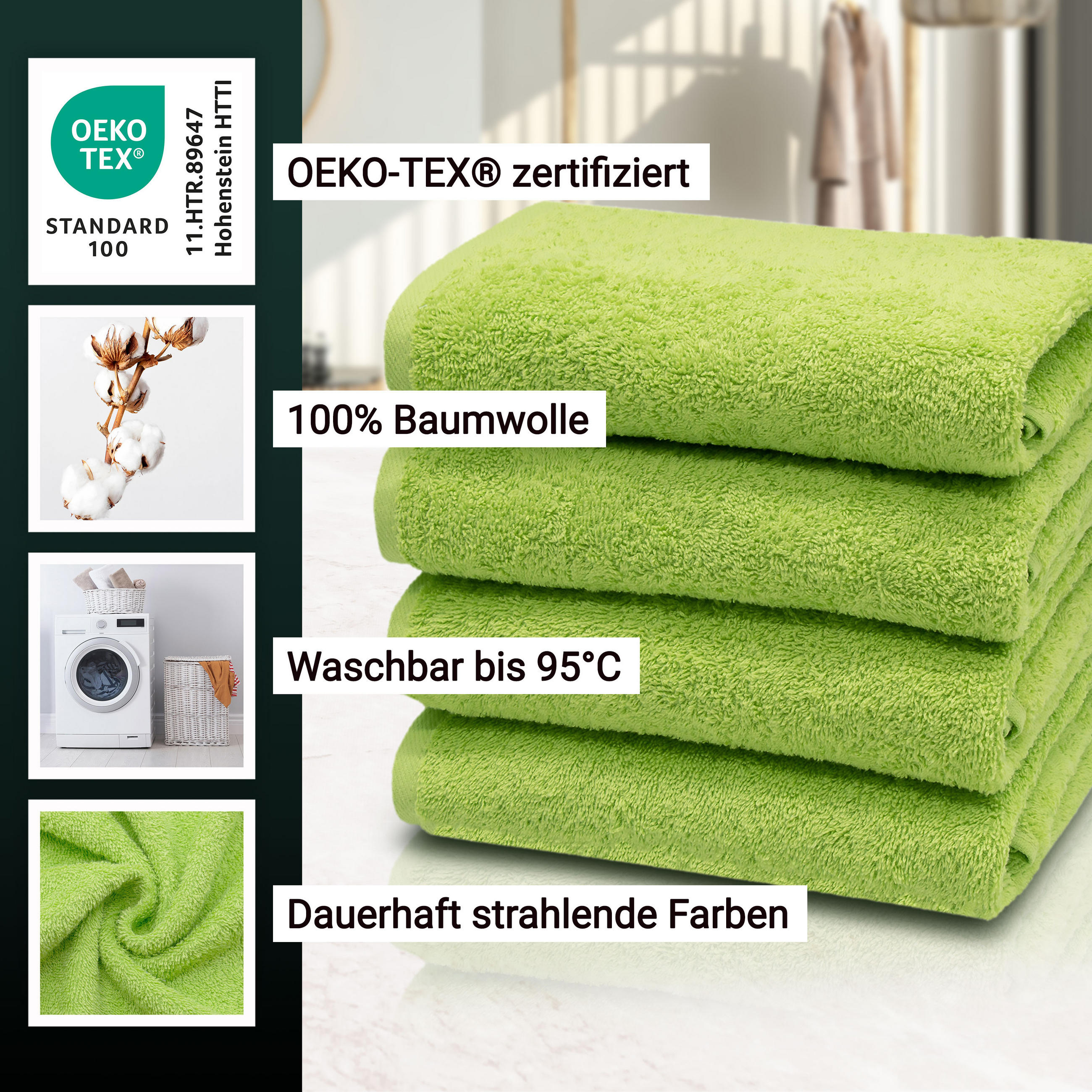 HANDTÜCHER, 4er-Set, 50x100 cm, 100% Baumwolle, Grün - Limette, Textil (50/100cm) - Zollner