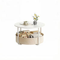 COUCHTISCH aus Metall und Spanplatte 80x80x50 cm Beige/Weiß mit Canvas-Korb - Beige, Textil (80/80/50cm) - IVMEU