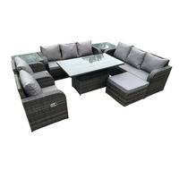 GARTENTISCHGRUPPE Polyrattan 9-Sitzer - Dunkelgrau/Grau, Glas/Kunststoff - Fimous