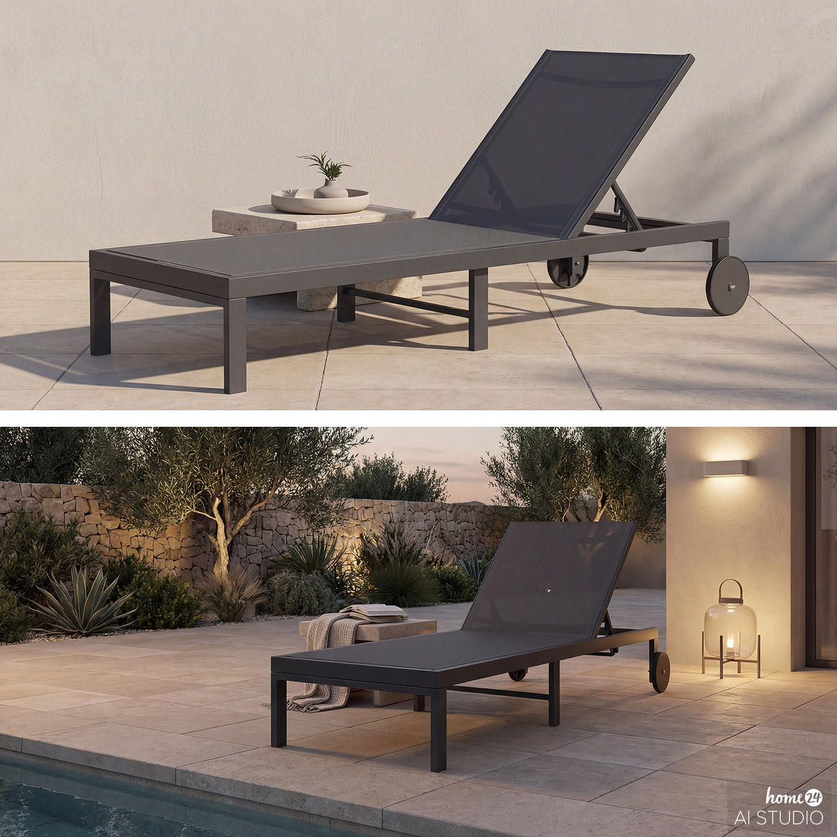 GARTENLIEGE - Aluminium / Textilene - Verstellbar - Anthrazit, Textil/Metall (65/30/195cm) - home24