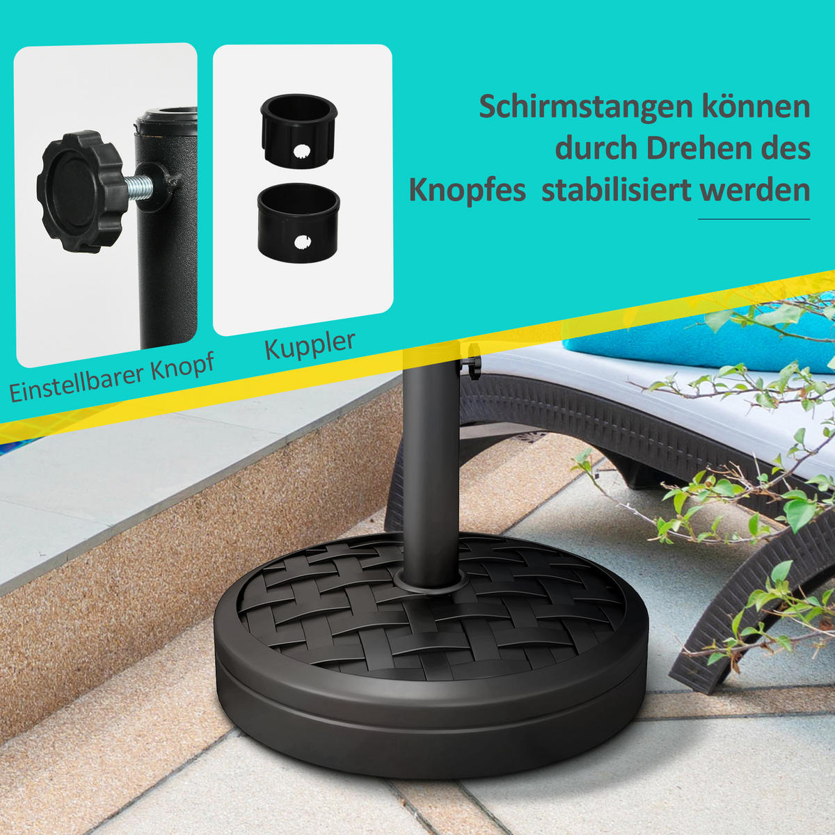 SONNENSCHIRMSTÄNDER HDPE Beton Schwarz - Schwarz, Kunststoff (45/45cm) - Outsunny