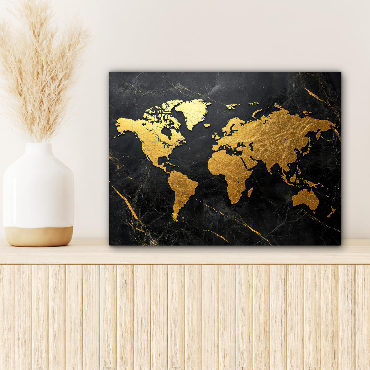 LEINWANDBILD Weltkarte - Gold - Marmor 40x30 cm - Goldfarben, Textil (40/30cm) - MuchoWow