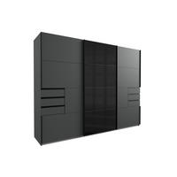 KLEIDERSCHRANK Saigon in Grafit mit einer Türfront in Glas Schwarz – Schwebetürenschrank 3 türig - 270 cm Breite - Grau, Holzwerkstoff (80/200/120cm)