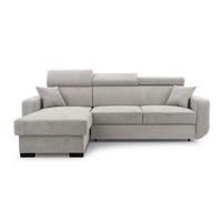 ECKSOFA CASTELLO Grau Plüsch-Stoff mit Schlaffunktion - Grau, Holz (236/165cm) - MASSENO
