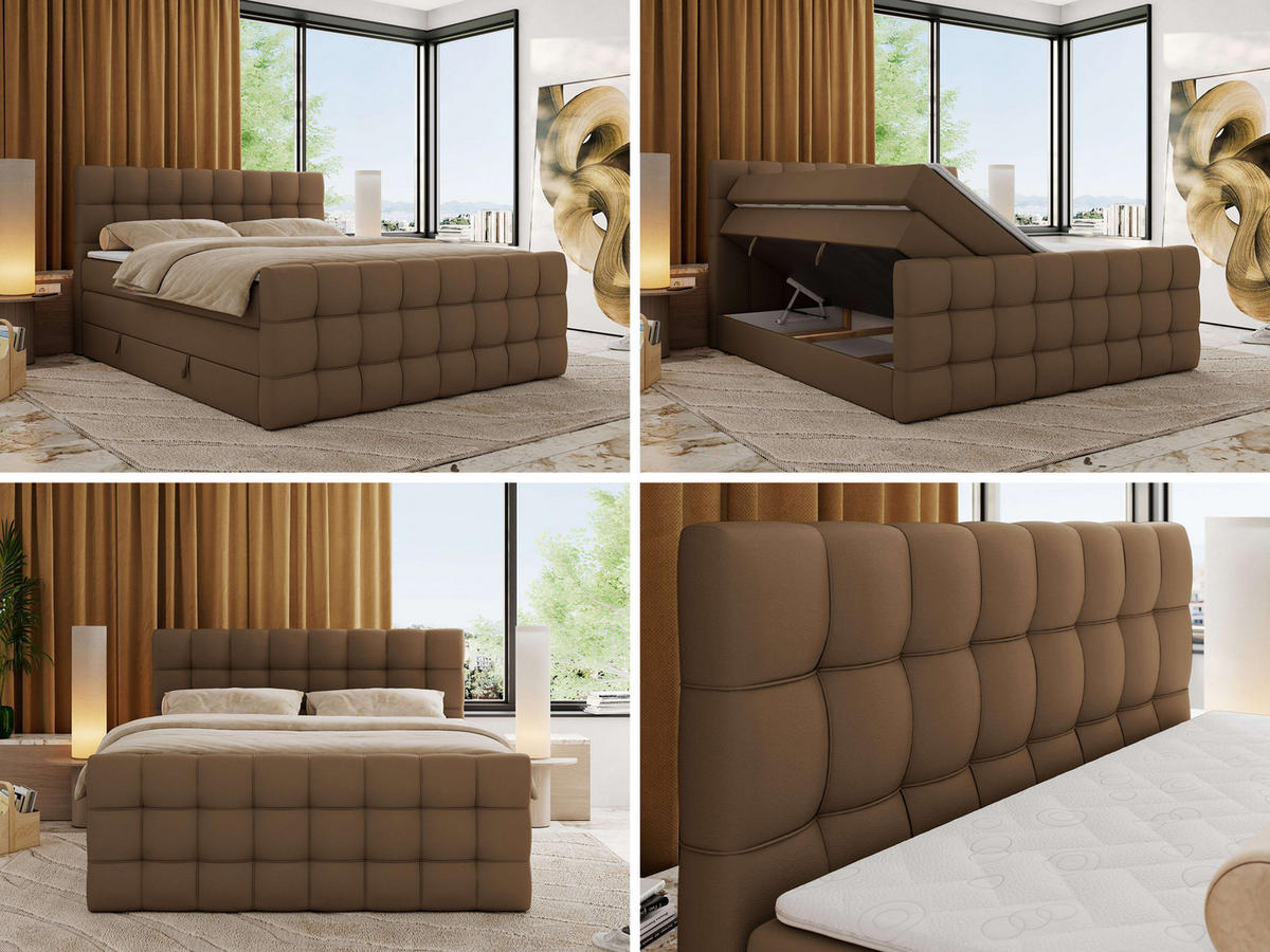 BOXSPRINGBETT ALTIVO KING DUO 180/200 - Braun Kunstleder - H4 - Braun, Textil (180/200cm) - MKS