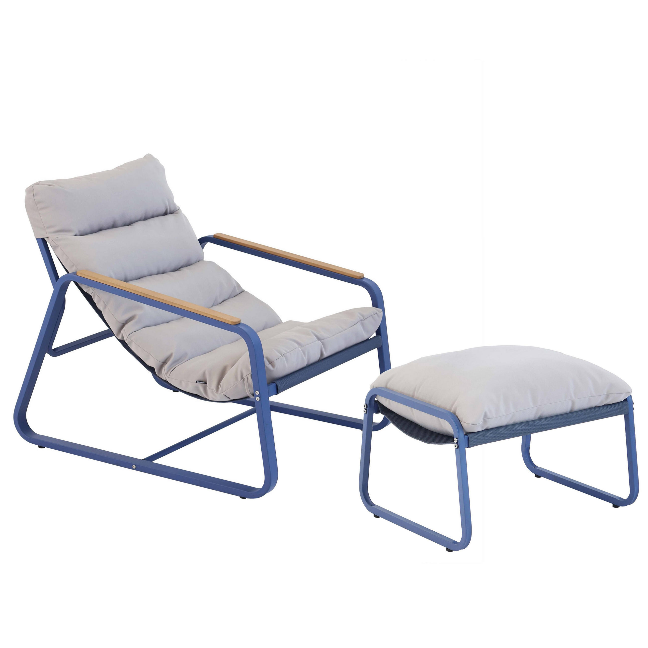GARTEN-RELAXSESSEL mit Fußstütze, Pazifikblau - Blau, Textil (72/77/91cm) - Oviala