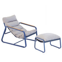 GARTEN-RELAXSESSEL mit Fußstütze, Pazifikblau - Blau, Textil (72/77/91cm) - Oviala