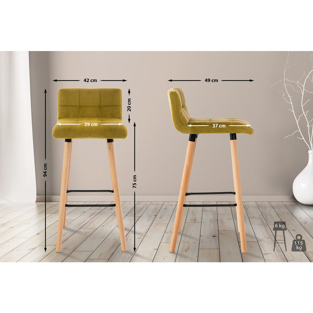 Thumbnail - CLP Barhocker, Gelb, Textil, 42x94x49 cm, Esszimmer, Barmöbel, Barhocker