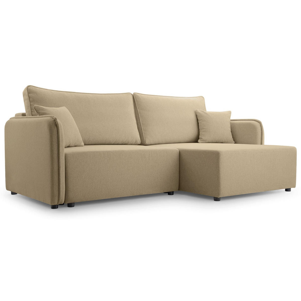 ECKSOFA Kassian, Beige Strukturstoff, rechtsseitig - Beige/Schwarz, Kunststoff/Textil (147/227cm) - Selsey