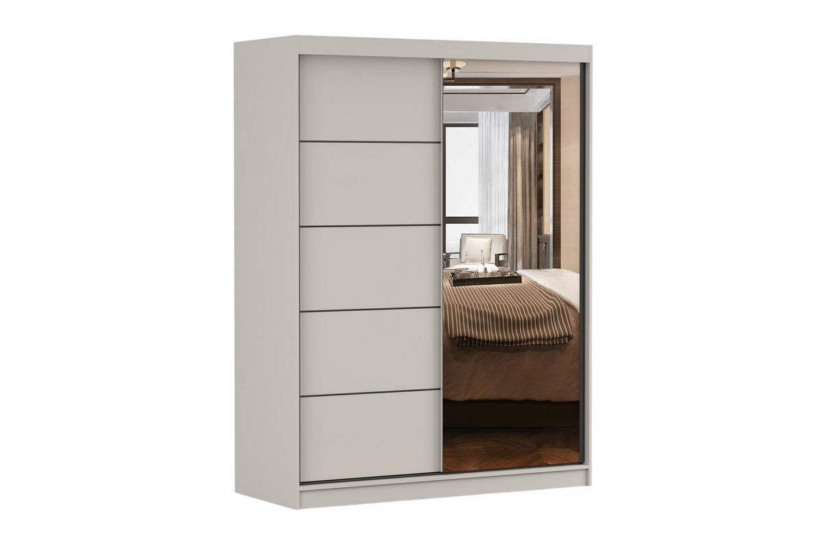 SCHWEBETÜRENSCHRANK VELMA 05 150/200 in Kaschmir mit Spiegel und LED - Kaschmir, Holzwerkstoff (150/61/200cm) - Deine Möbel 24