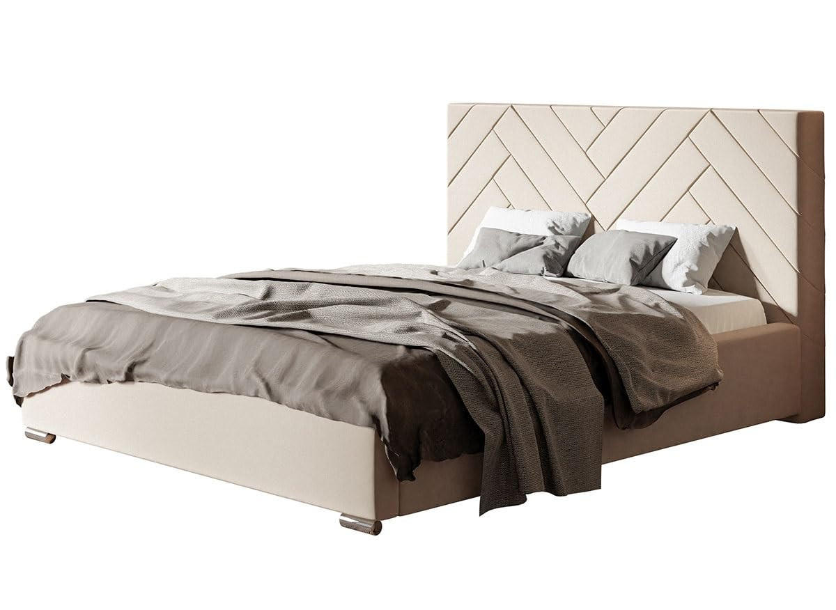 POLSTERBETT Sevilla mit Kopfteil, 180x200 cm, Doppelbett mit Bettkasten und Lattenrost aus Holz, Velourstoff Beige - Beige, Holz/Textil (180/200cm) - Alpi-Möbel