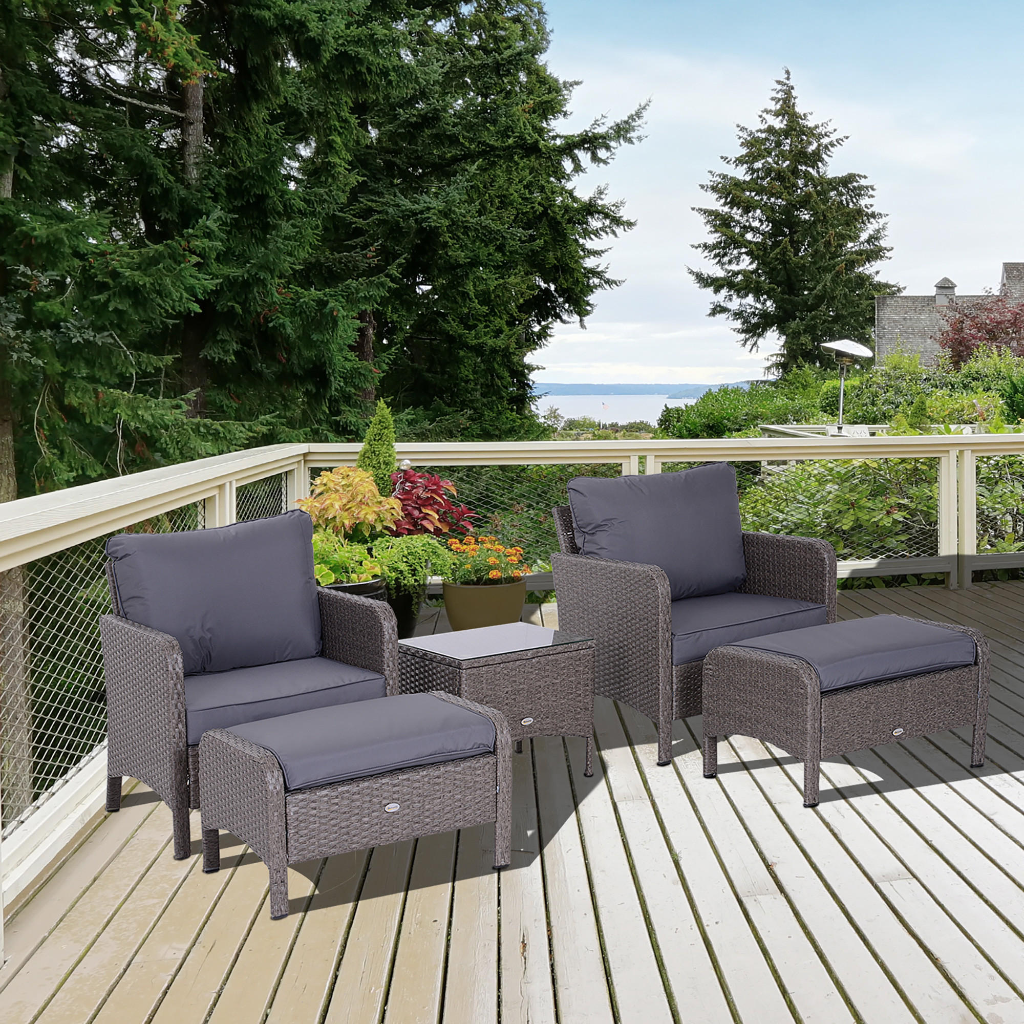 GARTENMÖBEL Set, Polyrattan, Dunkelgrau - Dunkelgrau, Metall - Outsunny