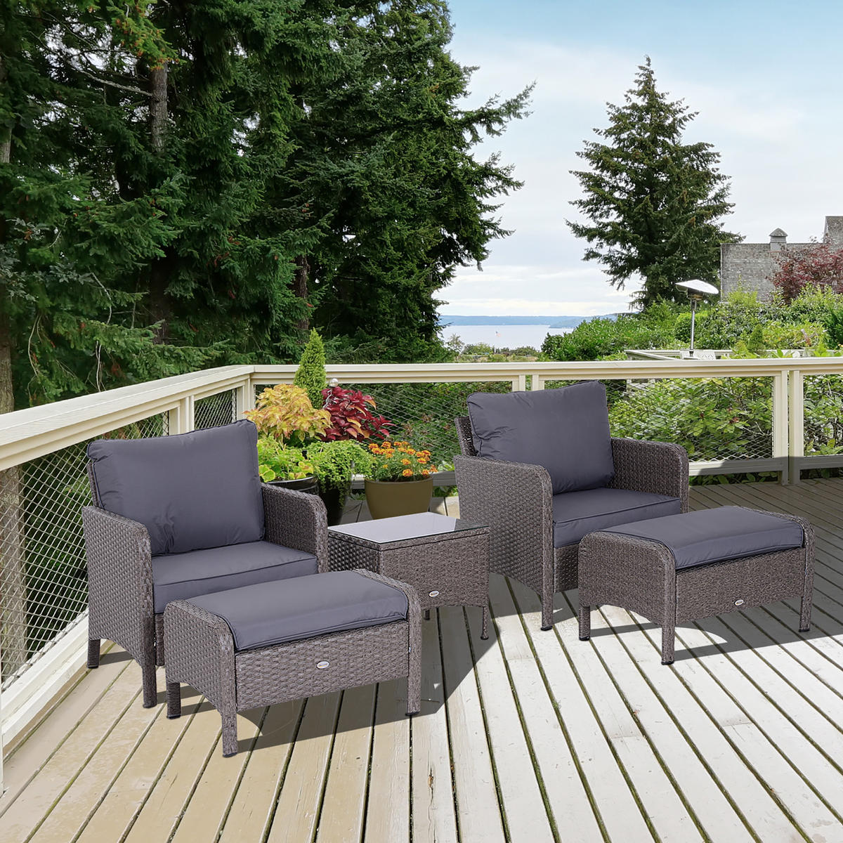GARTENMÖBEL Set, Polyrattan, Dunkelgrau - Dunkelgrau, Metall - Outsunny