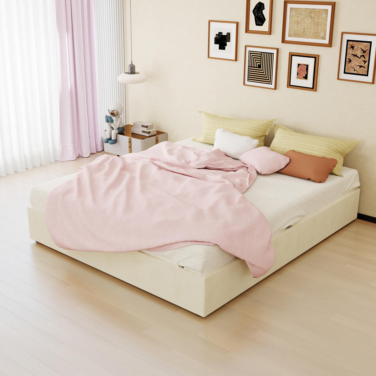BETT 160x200 cm Stoff Beige inklusive Matratze - Beige, Metall (160/200cm) - Meubliv