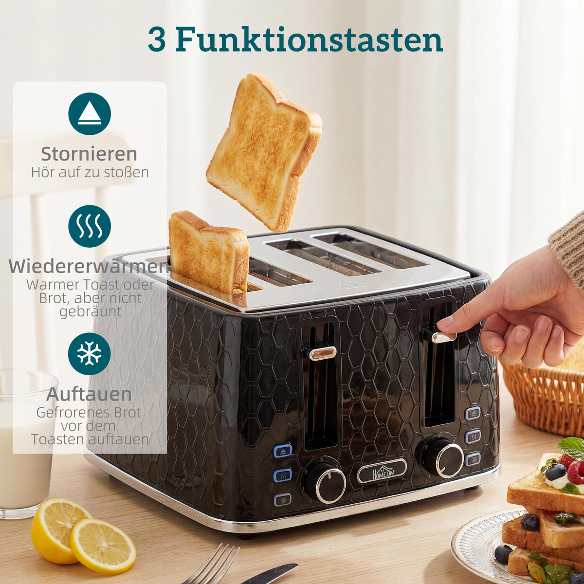 WASSERKOCHER-TOASTER SET aus Kunststoff Edelstahl Schwarz - Schwarz, Kunststoff (16.9/23.8/22.2cm) - HOMCOM