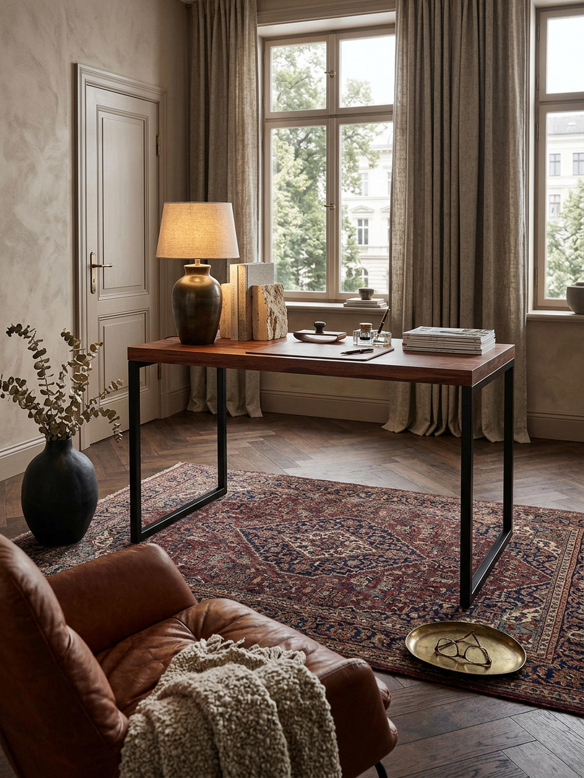 SCHREIBTISCH – Massivholz/Metall, Industrial-Stil, handgefertigt - Schwarz/Braun, Holz/Metall (59/117/77cm) - KADIMA DESIGN