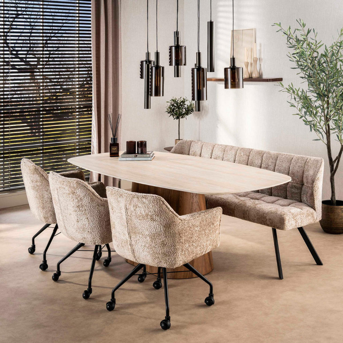ESSTISCH TIZIANO CENTRO Beige Keramiktisch mit Säulenfuß 215cm - Beige, Keramik (215/105/77cm) - alesvelt