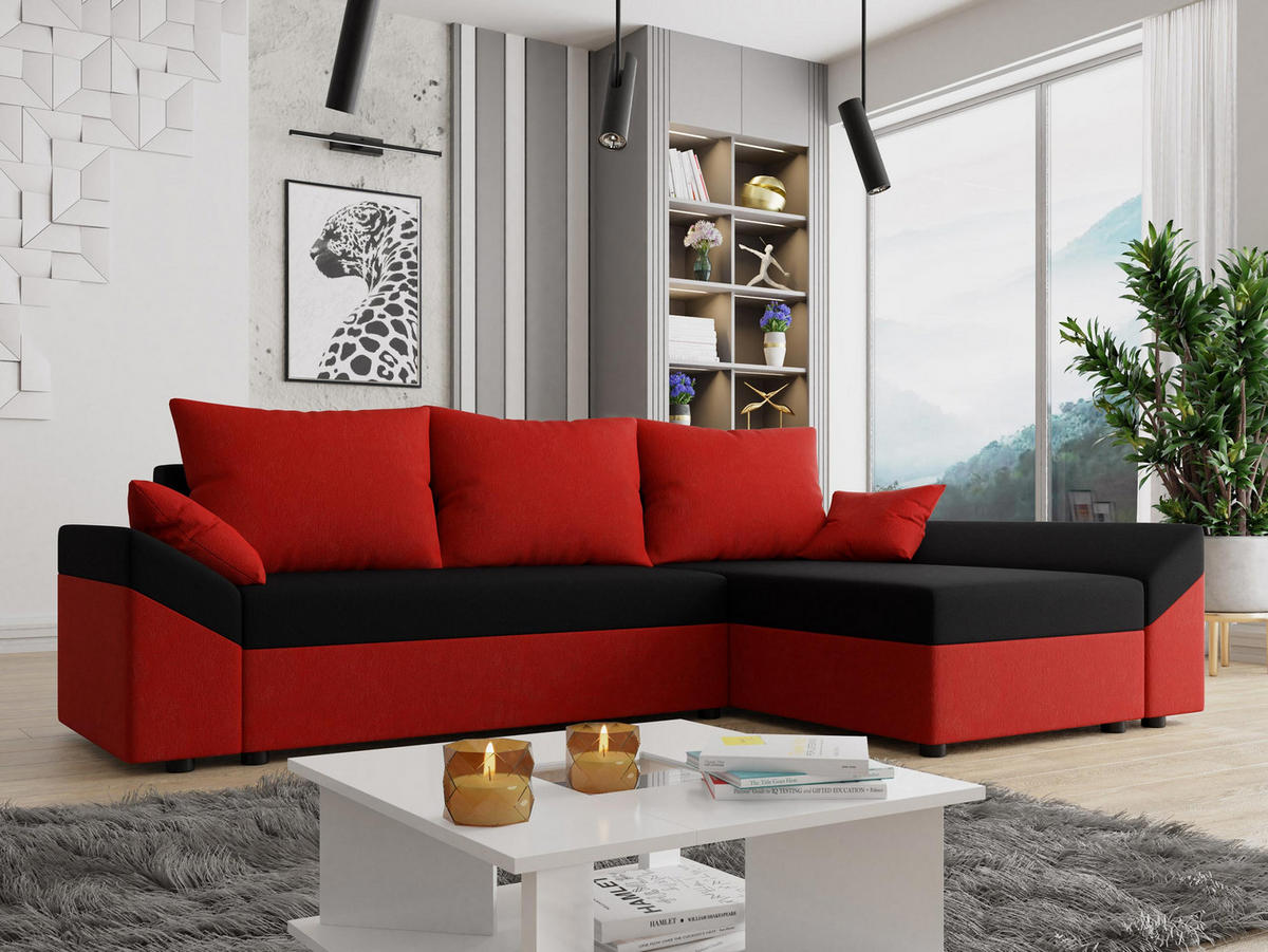 ECKSOFA Dante L - Rot/Schwarz, Holz/Kunststoff (240/140cm) - MIRJAN24
