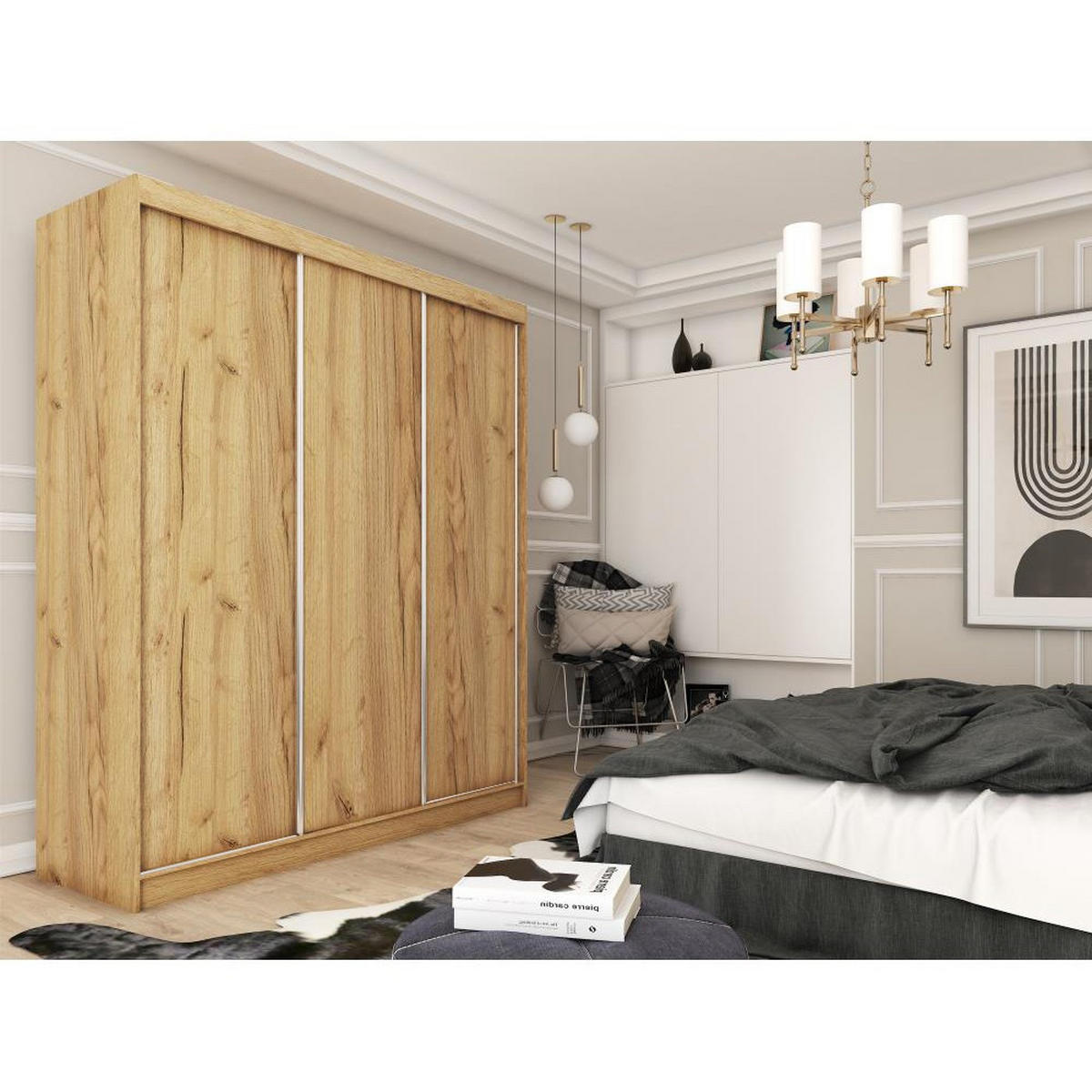 SCHWEBETÜRENSCHRANK Mario 240/216/61 eiche Artisan - Eiche Artisan, Holzwerkstoff (240/216/61cm) - Beautysofa