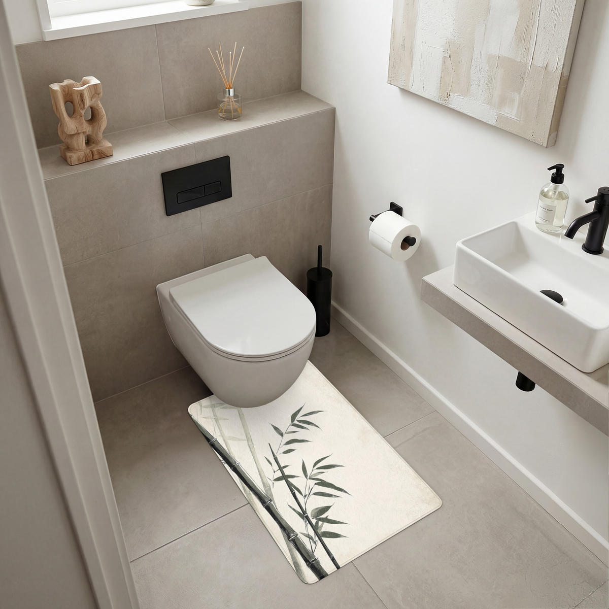 WC PŘEDLOŽKA Japandi - Bambus - béžová 50x80 cm - ecru, textil/plast (50/1cm) - OnlyWow