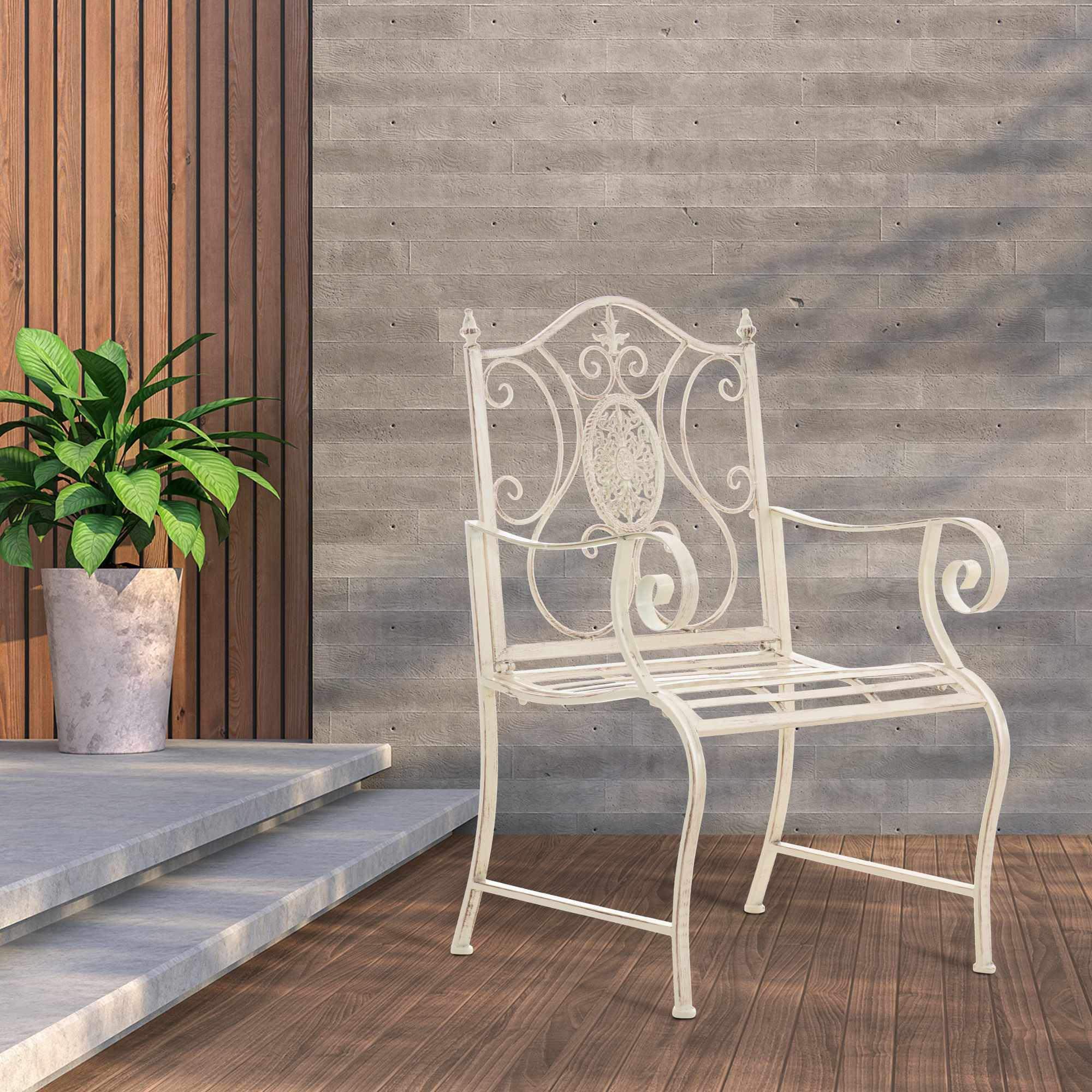 GARTENSTUHL 2er Set Metall antik-creme - Creme, Metall (62/94/53cm) - CLP