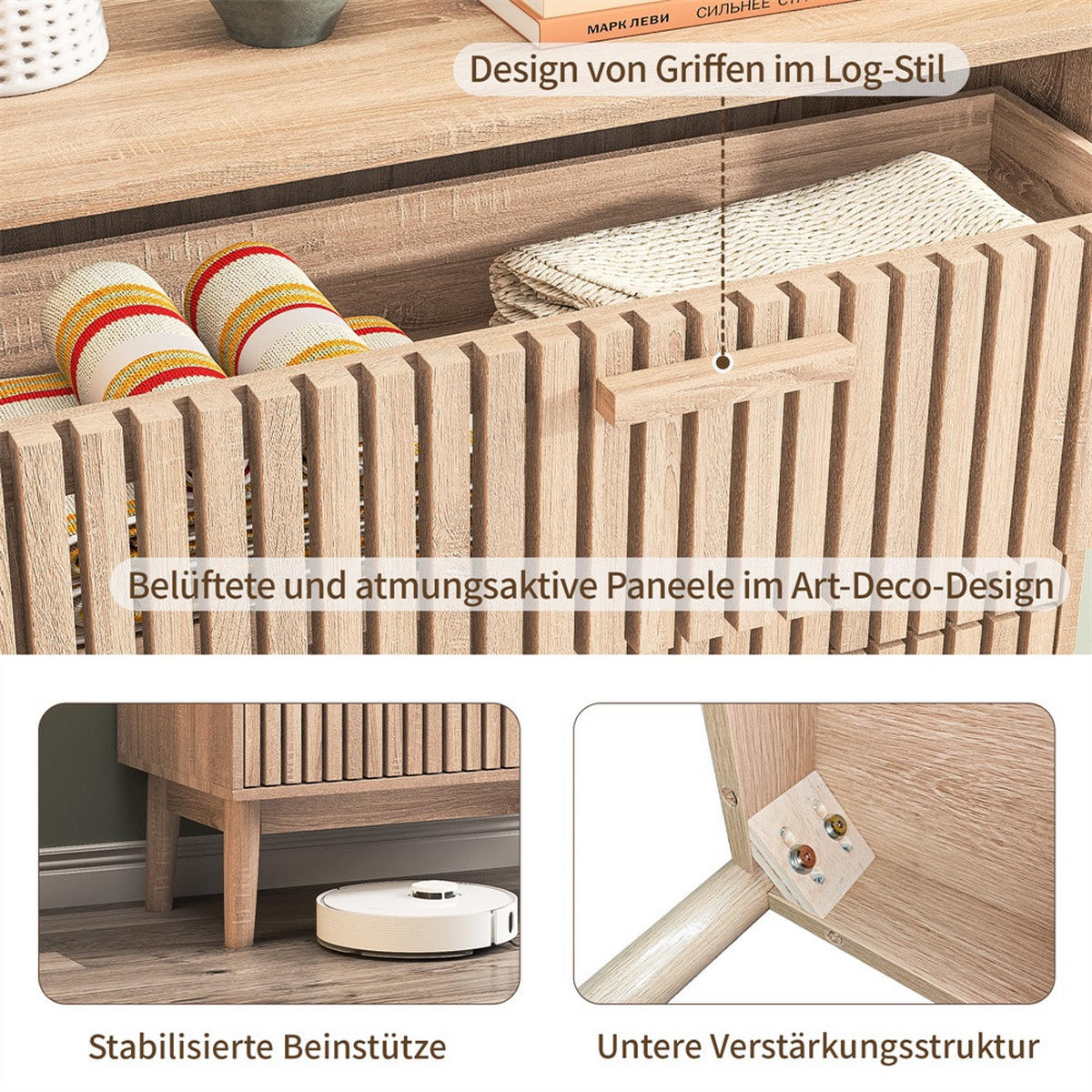 KOMMODE mit 6 Schubladen - gerillte Fronten und konische Beine - für Wohnzimmer und Schlafzimmer - Eichefarben, Holzwerkstoff (100/73/34cm) - DELFA