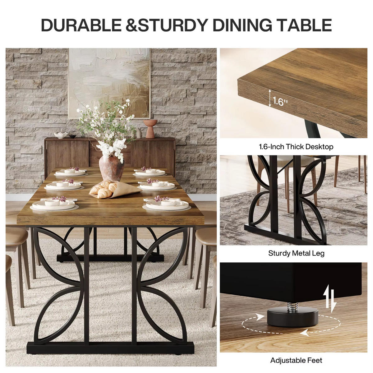 ESSTISCH Industrial Holzoptik Braun/Schwarz Metallgestell 180x79 cm - Schwarz/Braun, Holzwerkstoff/Metall (80/180/75cm) - Quality Elegance