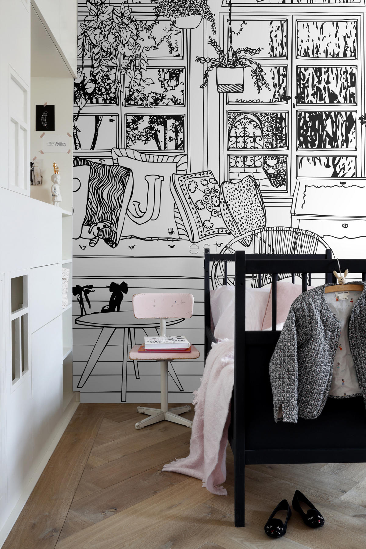 FOTOTAPETE Wohnzimmerzeichnung 372 x 279 cm - Schwarz, Papier (372/279cm) - ESTAhome