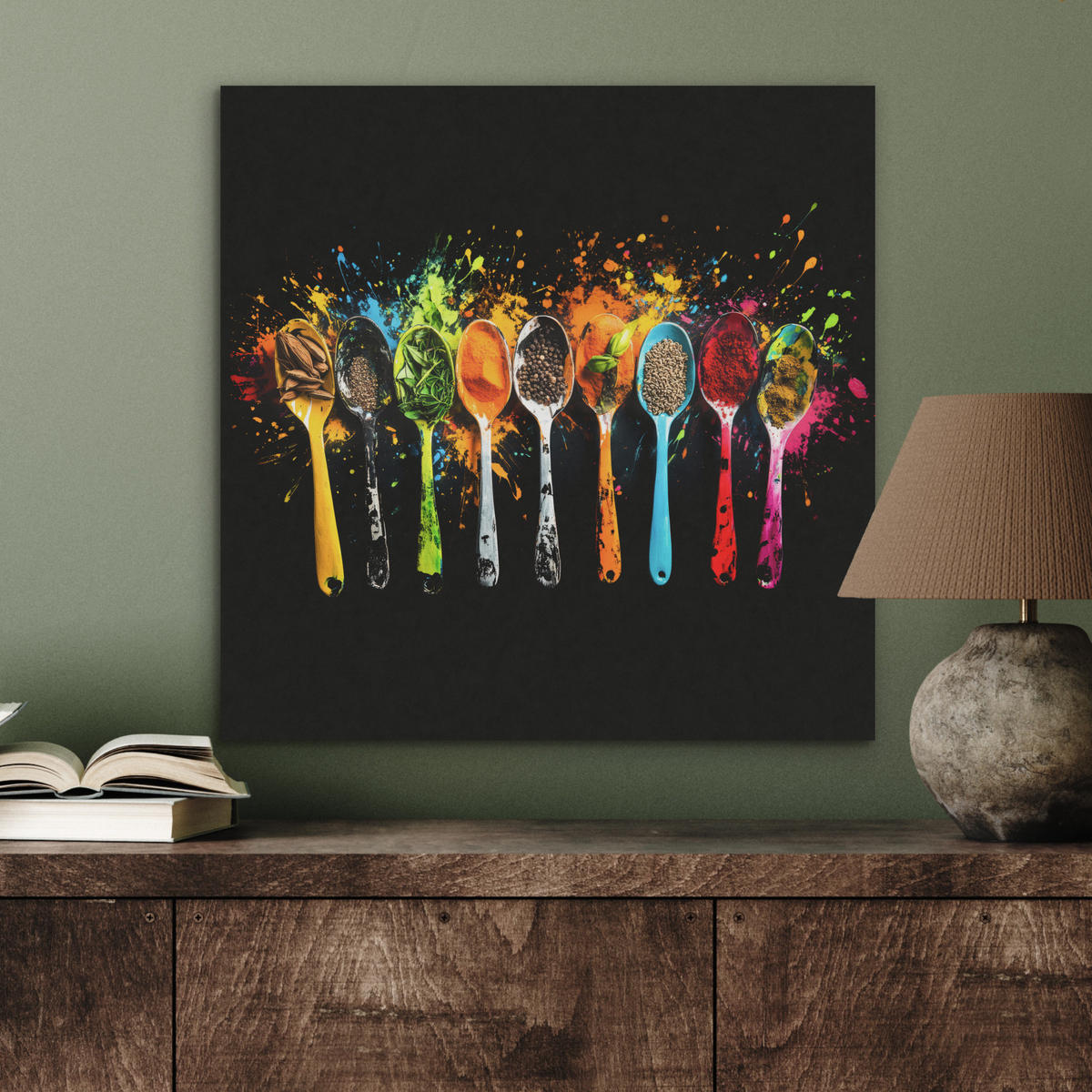 AKUSTIKBILD Löffel - Gewürze - Modern - Graffiti - Farbe - Farbenfroh Wandbilder 60x60 cm - Multicolor, Kunststoff (60/60/0.9cm) - MuchoWow