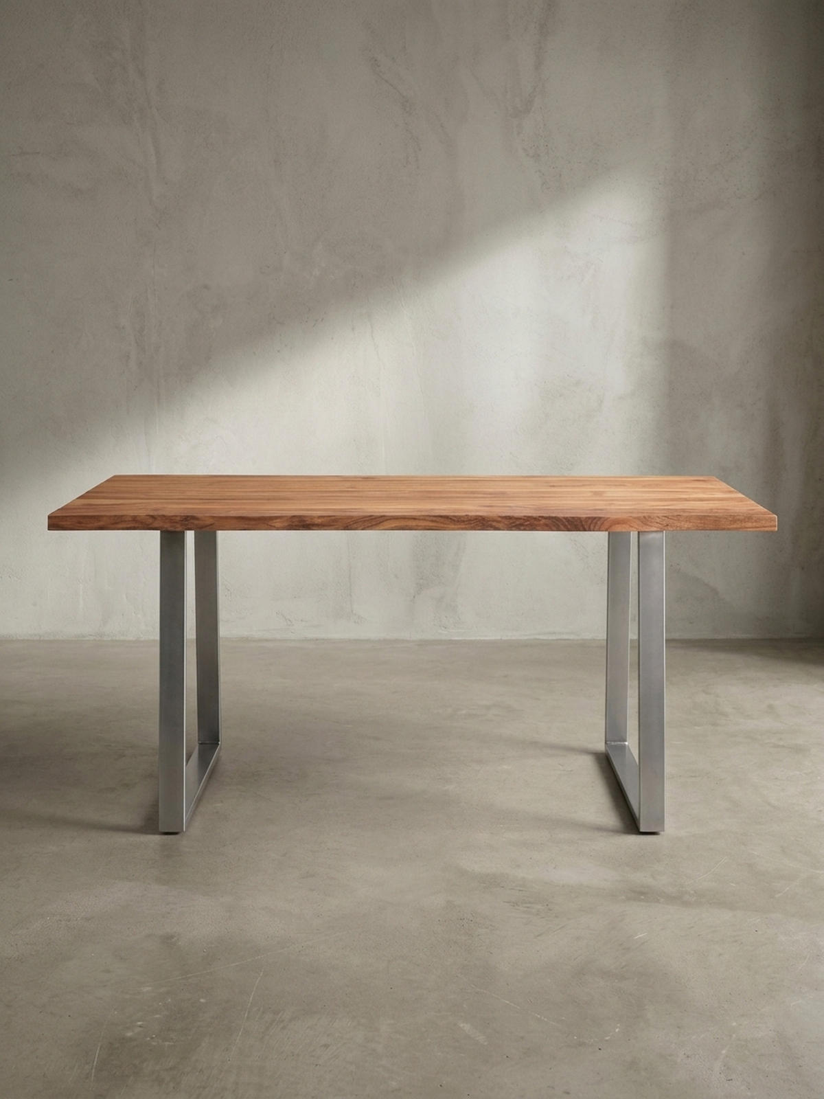 ESSTISCH Massivholz Baumkante Metallgestell Handgefertigt TARN, Goldbraun-Chrom 140x80x76 cm - Chromfarben/Braun, Holz/Metall (80/140/76cm) - KADIMA DESIGN