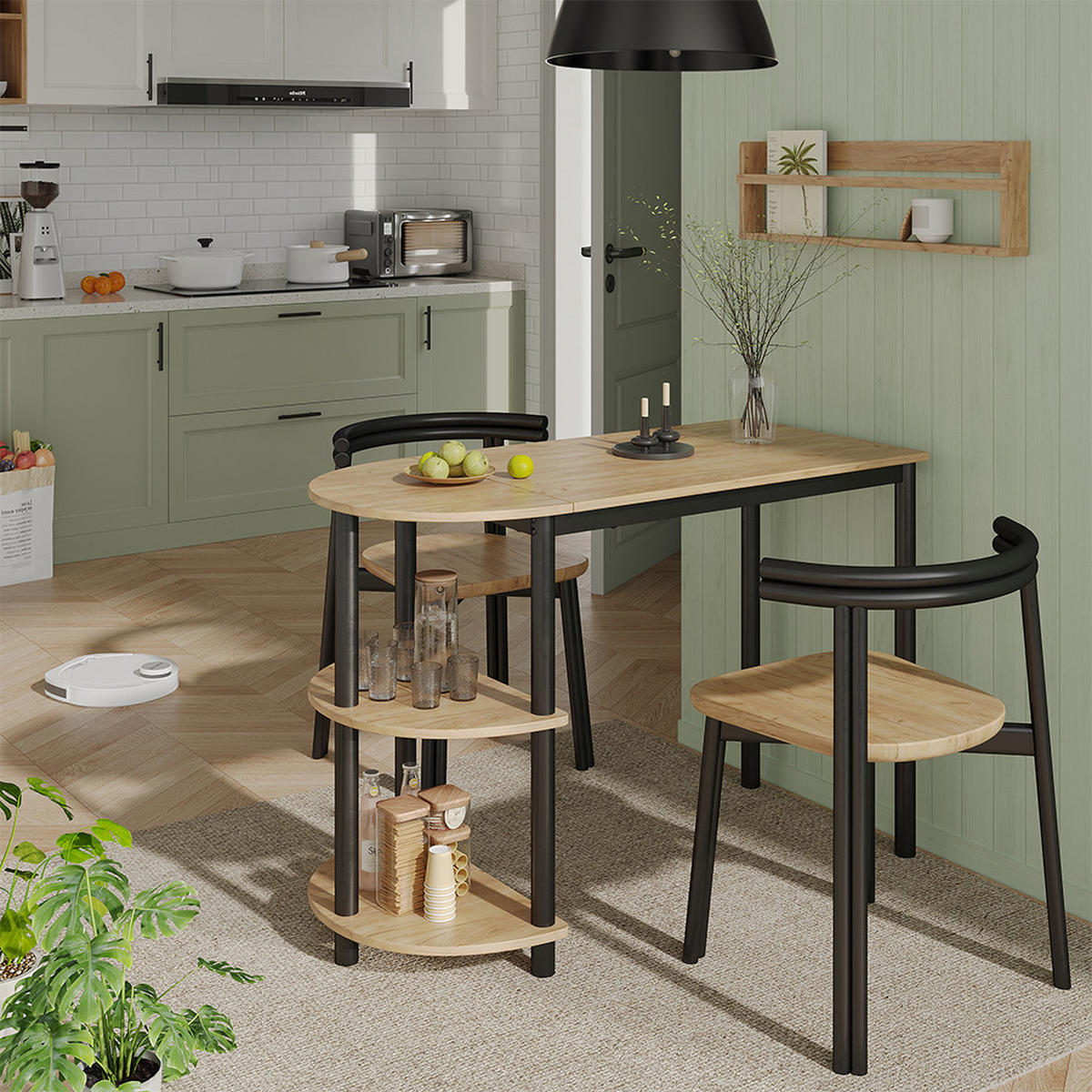 KÜCHENTISCH Freetown Goldkraft Eiche/Schwarz 110 x 50 cm mit offene Ablagen - Eiche Wotan/Schwarz, Holzwerkstoff (50/110/75.5cm) - Vicco