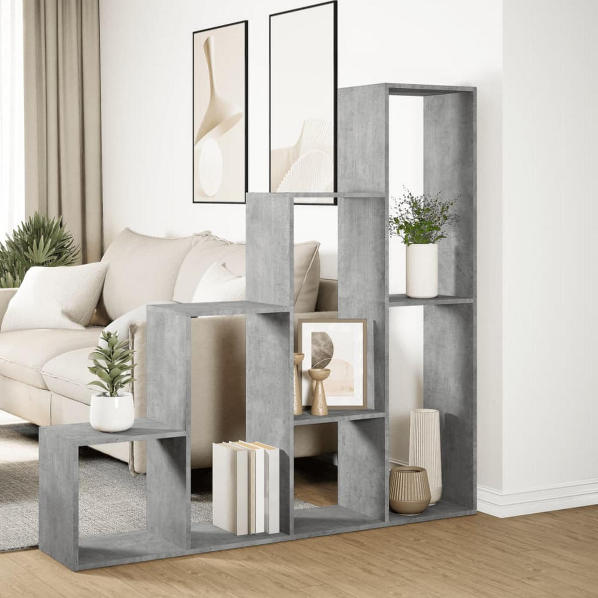 RAUMTEILER-BÜCHERREGAL 4 Etagen Betongrau 143,5/29/143,5 Cm - Grau, Holzwerkstoff (29/143.5/143.5cm) - vidaXL